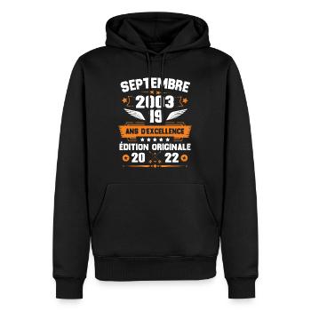 Septembre 2003 Idée cadeau d'anniversaire 19 ans - Sweat à capuche Premium bio Homme - noir - Devant - Nico (187cm)
