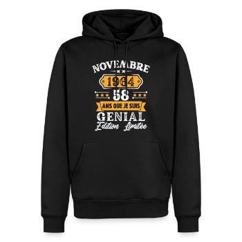Cadeau D'anniversaire 58 Ans Novembre 1964 Rétro - Sweat à capuche Premium bio Homme - noir - Devant - Nico (187cm)