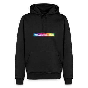 Majorque 2023 coloré - Sweat à capuche Premium bio Homme - noir - Devant - Nico (187cm)