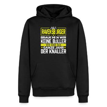 RAVENSBURGER - Böller - Männer Premium Bio Hoodie - Schwarz - Vorne - Nico (187cm)