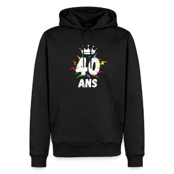 Roi reine éclairs 40 ans magie Anniversaire - Sweat à capuche Premium bio Homme - noir - Devant - Nico (187cm)