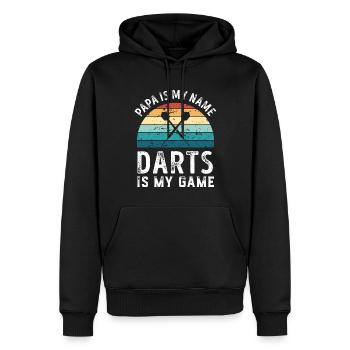 Papa ist mein Name Darts ist mein Spiel Papa Vatertag - Männer Premium Bio Hoodie - Schwarz - Vorne - Nico (187cm)