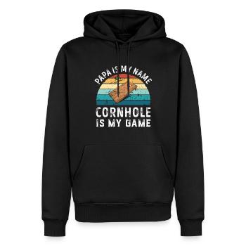 Papa est mon nom Cornhole est mon jeu Papa Pères - Sweat à capuche Premium bio Homme - noir - Devant - Nico (187cm)