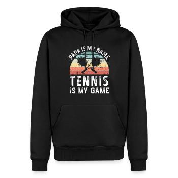 Papa est mon nom Le tennis est mon jeu Papa Fête des Pères - Sweat à capuche Premium bio Homme - noir - Devant - Nico (187cm)