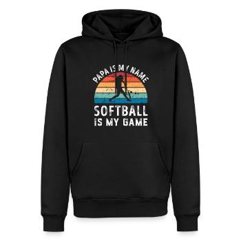 Papa est mon nom Softball est mon jeu Papa Pères - Sweat à capuche Premium bio Homme - noir - Devant - Nico (187cm)