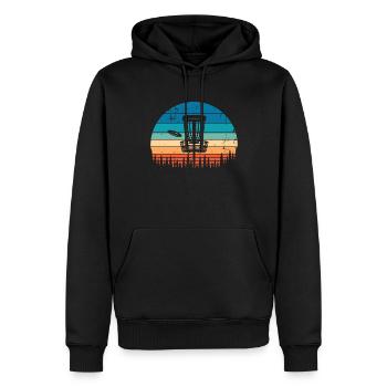 Vintage Disc Golf Retro Distressed Sonnenuntergang - Männer Premium Bio Hoodie - Schwarz - Vorne - Nico (187cm)