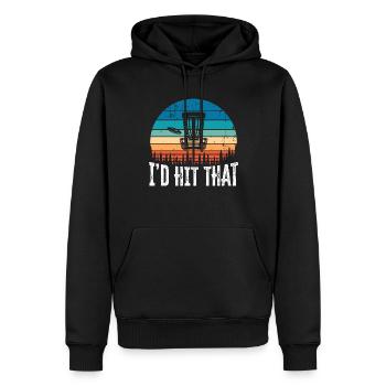 Ich würde dieses lustige Disc Golf Sunset Geschenk treffen - Männer Premium Bio Hoodie - Schwarz - Vorne - Nico (187cm)