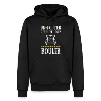 un routier c est fait pour rouler - Sweat à capuche Premium bio Homme - noir - Devant - Nico (187cm)