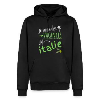 je veux des vacances en Italie - Sweat à capuche Premium bio Homme - noir - Devant - Nico (187cm)