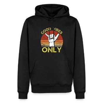GOOD VIBES ONLY SUNSET RETRO VINTAGE SURF - Sweat à capuche Premium bio Homme - noir - Devant - Nico (187cm)