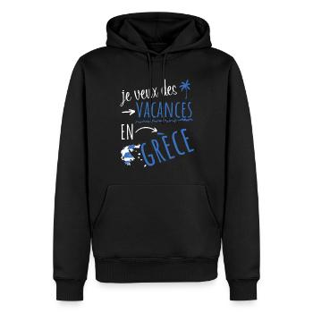 je veux des vacances en Grèce - Sweat à capuche Premium bio Homme - noir - Devant - Nico (187cm)