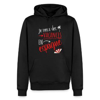je veux des vacances en Espagne - Sweat à capuche Premium bio Homme - noir - Devant - Nico (187cm)