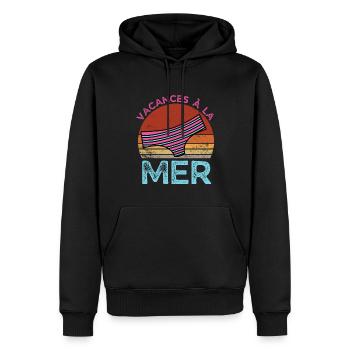vacances à la mer rétro vintage - Sweat à capuche Premium bio Homme - noir - Devant - Nico (187cm)