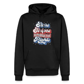 Retro Stars Stripes Reproduktive Rechte 4. von - Männer Premium Bio Hoodie - Schwarz - Vorne - Nico (187cm)
