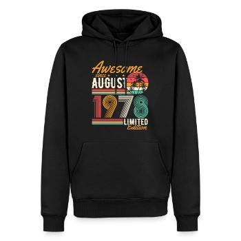 Août 1978 Naissance Anniversaire Rétro - Sweat à capuche Premium bio Homme - noir - Devant - Nico (187cm)