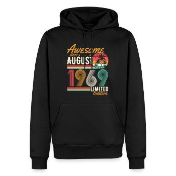 Août 1969 Naissance Anniversaire Rétro - Sweat à capuche Premium bio Homme - noir - Devant - Nico (187cm)
