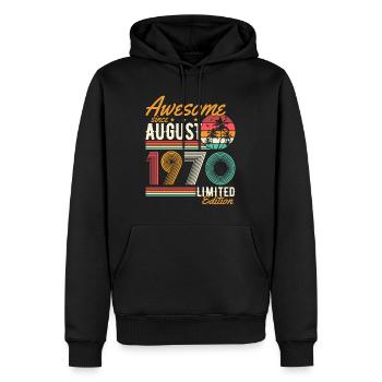 Août 1970 Naissance Anniversaire Rétro - Sweat à capuche Premium bio Homme - noir - Devant - Nico (187cm)