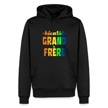 Bientôt Grand Frère couleurs vives - Sweat à capuche Premium bio Homme - noir - Devant - Nico (187cm)