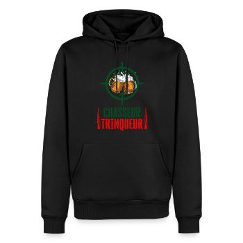 Chasseur trinqueur humour chasse - Sweat à capuche Premium bio Homme - noir - Devant - Nico (187cm)