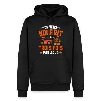 Agriculteurs : On vous nourrit trois fois par jour - Sweat à capuche Premium bio Homme - noir - Devant - Nico (187cm)