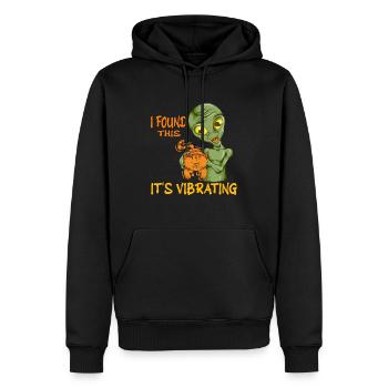 Drôle de chat extraterrestre motif disant gueule de bois ronronnante - Sweat à capuche Premium bio Homme - noir - Devant - Nico (187cm)