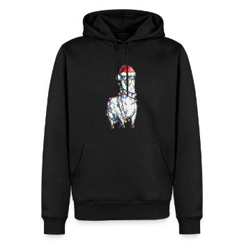 Alpaga Christmas Zoo Lama avec des guirlandes lumineuses - Sweat à capuche Premium bio Homme - noir - Devant - Nico (187cm)