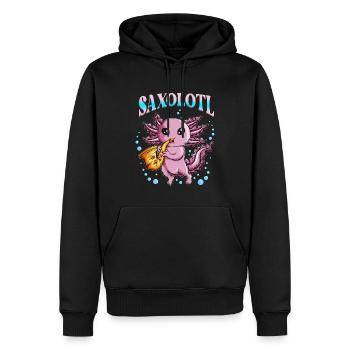 Molch Axolotle spielt Instrument Saxophon Saxolotl - Männer Premium Bio Hoodie - Schwarz - Vorne - Nico (187cm)