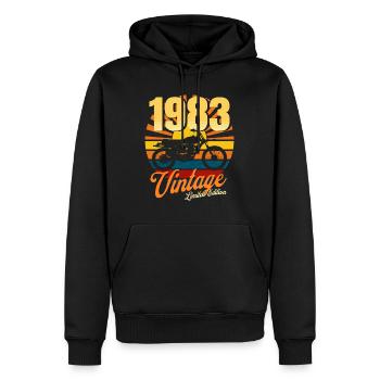 Moto Né En 1983 Anniversaire 40 Ans Motard - Sweat à capuche Premium bio Homme - noir - Devant - Nico (187cm)