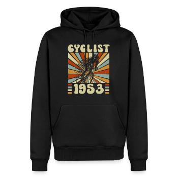 Radsportfest Jahrgang 1953 70-jähriges Jubiläum - Männer Premium Bio Hoodie - Schwarz - Vorne - Nico (187cm)