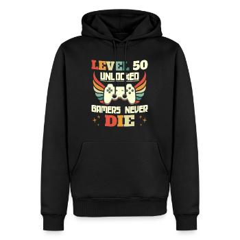 Level 50 freigeschaltet Spieler zum 50-jährigen Jubiläum 50 Jahre - Männer Premium Bio Hoodie - Schwarz - Vorne - Nico (187cm)