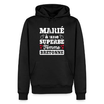 Saint Valentin Marié À Superbe Femme Bretonne - Sweat à capuche Premium bio Homme - noir - Devant - Nico (187cm)
