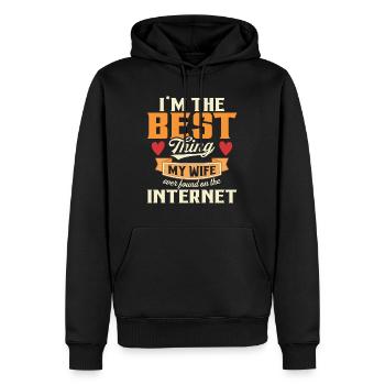 Gefunden von meiner Frau Humor Witz Paar online - Männer Premium Bio Hoodie - Schwarz - Vorne - Nico (187cm)