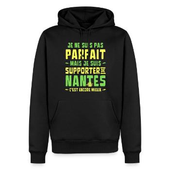 Nantes Football Supporter Je ne suis pas Parfait - Sweat à capuche Premium bio Homme - noir - Devant - Nico (187cm)