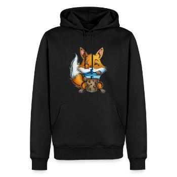 Fox Baby Fox Mama Forest Animal Bubble Tea Foxes - Men’s Premium Organic Hoodie - black - Front - Nico (187cm)