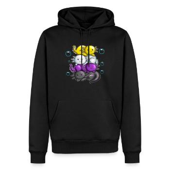 Quatre tritons Axolotl câlinés sous l’eau - Sweat à capuche Premium bio Homme - noir - Devant - Nico (187cm)