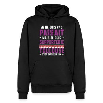 Football Supporter de Toulouse Pas Parfait - Sweat à capuche Premium bio Homme - noir - Devant - Nico (187cm)