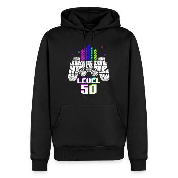 Geek Level 50 Jubiläum Gamer 50 Jahre - Männer Premium Bio Hoodie - Schwarz - Vorne - Nico (187cm)