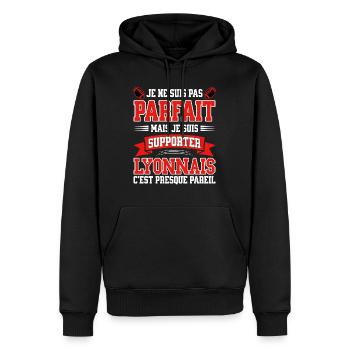 Homme Lyonnais Lyon Rugbyman Rugby Humour - Sweat à capuche Premium bio Homme - noir - Devant - Nico (187cm)
