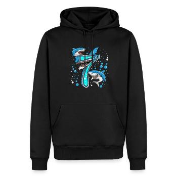 Grand Requin Blanc 7 Anniversaire Requin Anniversaire Fille - Sweat à capuche Premium bio Homme - noir - Devant - Nico (187cm)