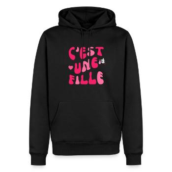 C'est une fille grossesse enceinte bébé - Sweat à capuche Premium bio Homme - noir - Devant - Nico (187cm)