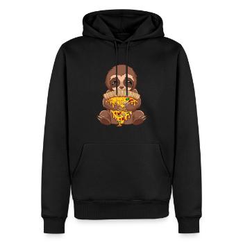 Faultier Pizzastück essen Pizzen Wochenendoutfit - Männer Premium Bio Hoodie - Schwarz - Vorne - Nico (187cm)