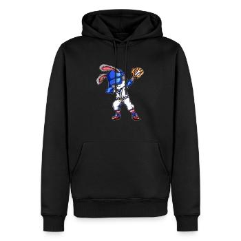 Tenue de baseball avec un joueur de baseball lapin - Sweat à capuche Premium bio Homme - noir - Devant - Nico (187cm)