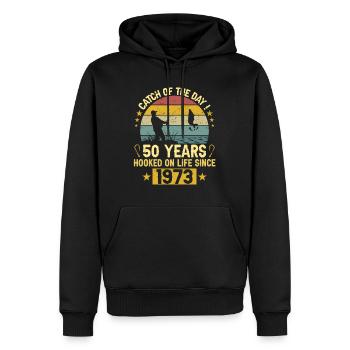Anniversaire Pêcheur 1973 50 Ans Anniversaire - Sweat à capuche Premium bio Homme - noir - Devant - Nico (187cm)