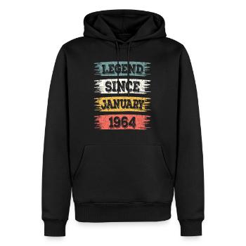 Légende 60 Ans 1964 Janvier 60 Ans Anniversaire - Sweat à capuche Premium bio Homme - noir - Devant - Nico (187cm)