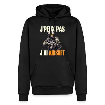 Je Peux Pas J'Ai Airsoft Humour Airsofteur - Sweat à capuche Premium bio Homme - noir - Devant - Nico (187cm)