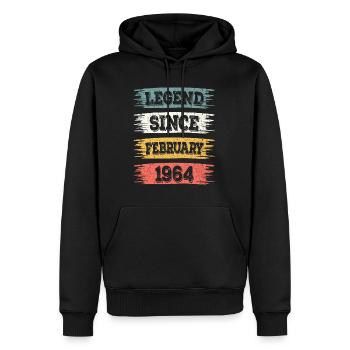 Légende 60 Ans 1964 Février 60 Ans Anniversaire - Sweat à capuche Premium bio Homme - noir - Devant - Nico (187cm)