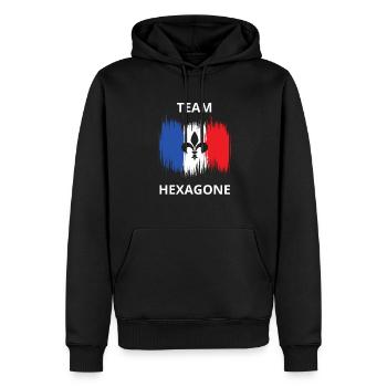 Team HEXAGONE Équipe de France Bleu Blanc Rouge - Sweat à capuche Premium bio Homme - noir - Devant - Nico (187cm)