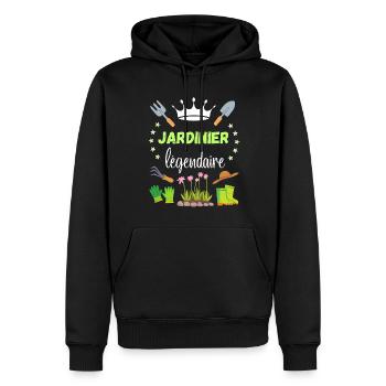 Jardinier Légendaire Cadeau Retraite Campagne - Sweat à capuche Premium bio Homme - noir - Devant - Nico (187cm)