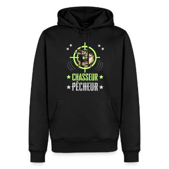 Chasseur Pêcheur Cible Brochet - Sweat à capuche Premium bio Homme - noir - Devant - Nico (187cm)