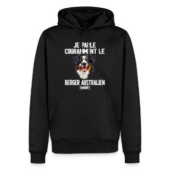 Parler Le Berger Australien Humour Chien - Sweat à capuche Premium bio Homme - noir - Devant - Nico (187cm)